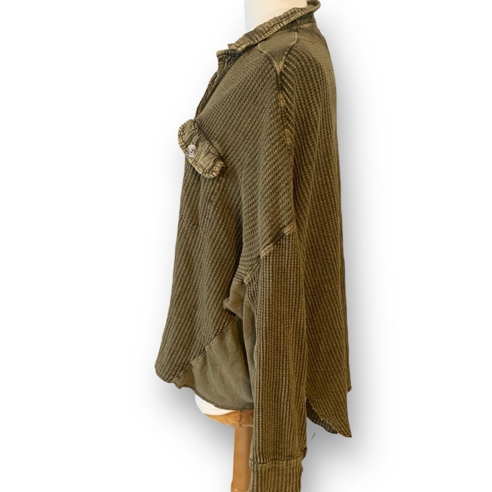 FP Free People Scout Jacket Waffle Knit Oversized Layering Shirt Green Small - Picture 9 of 16